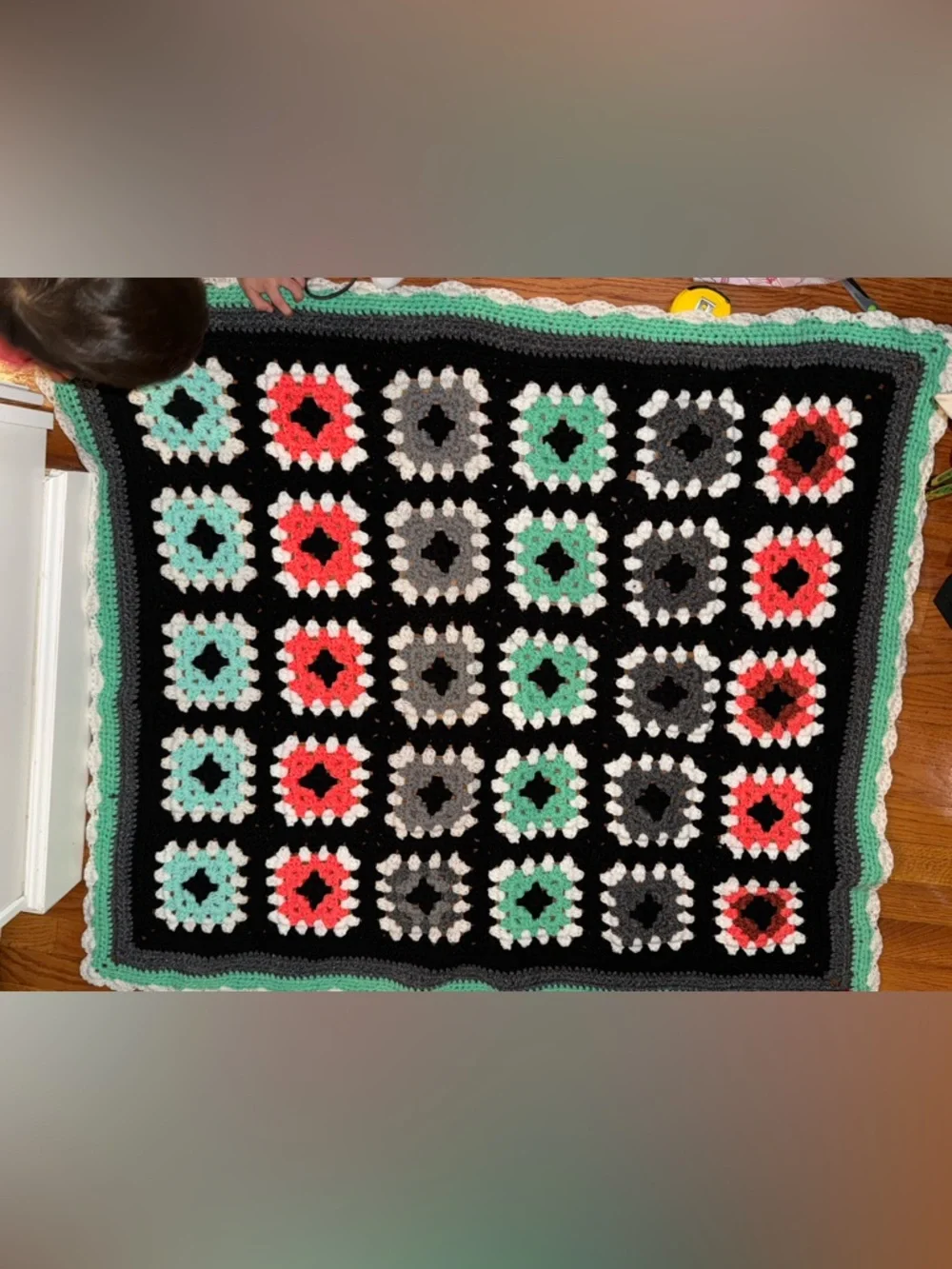 VTG Afghan Crochet Throw Blanket Granny Square Handmade Colorful